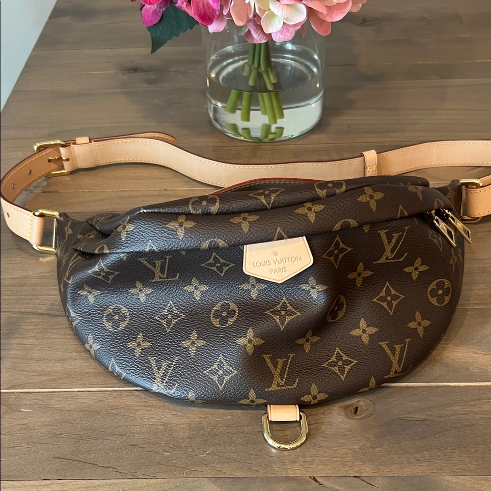 Louis Vuitton Brown Monogram Belt Bag with Gold Accents